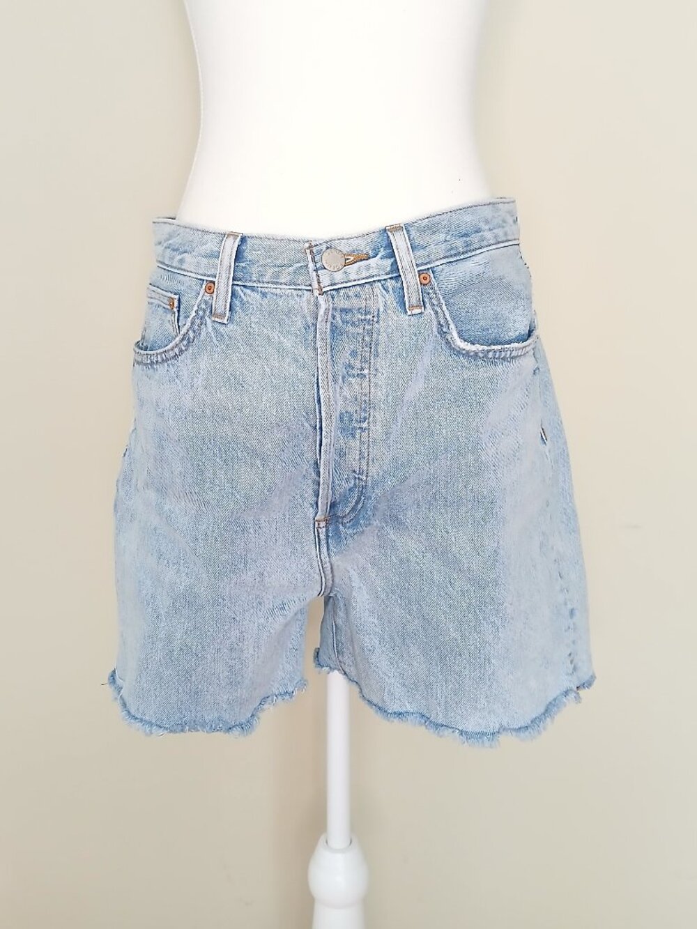 Denim Forum Light Blue High-Rise Cutoff Jean Shorts - Picture 2 of 9